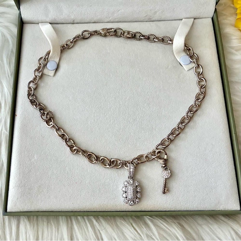 Authentic Judith Ripka 925 Sterling Silver Necklace/Intricate Design/CZ Charms
